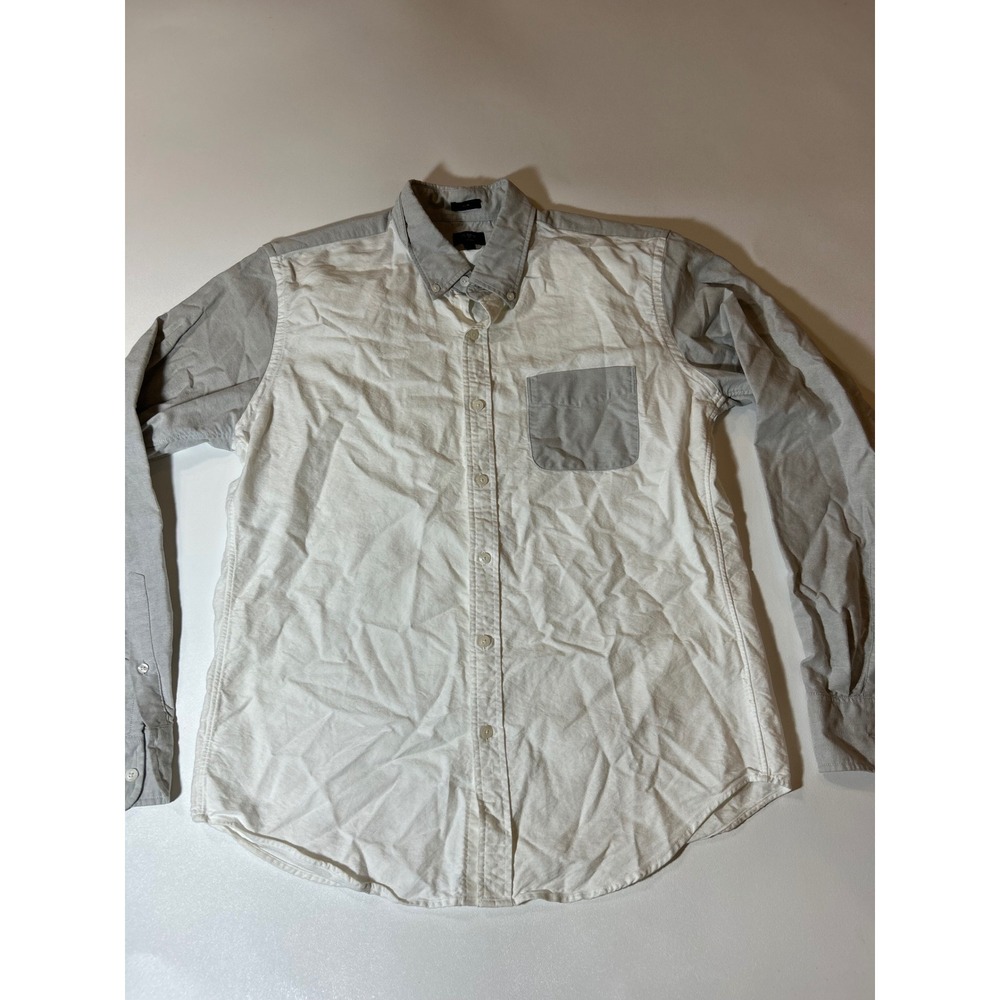 J.Crew Oxford Shirt Mens Large White Grey Excellent Colorblock Slim Fit Long Slv